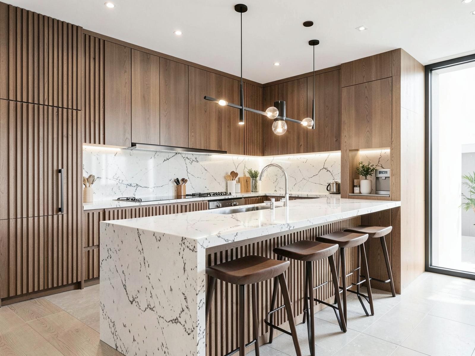 Îlot de cuisine sur mesure avec comptoir de quartz