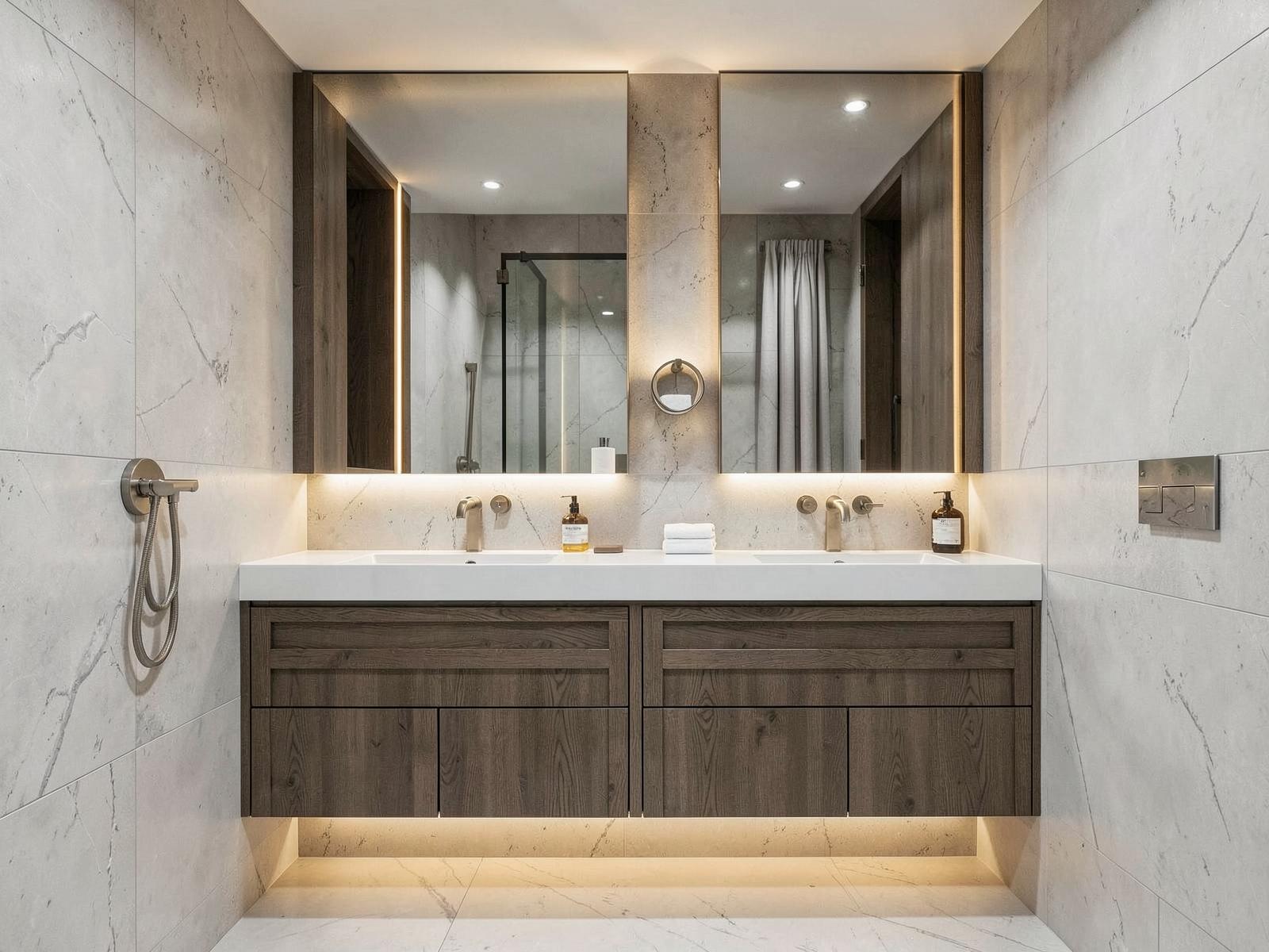 Vanité double sur mesure dans une salle de bain
